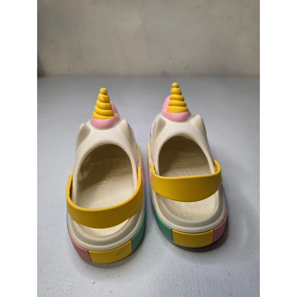 Kids Unicorn Clogs Cream Rainbow Slip On Water Shoes Size 1.5